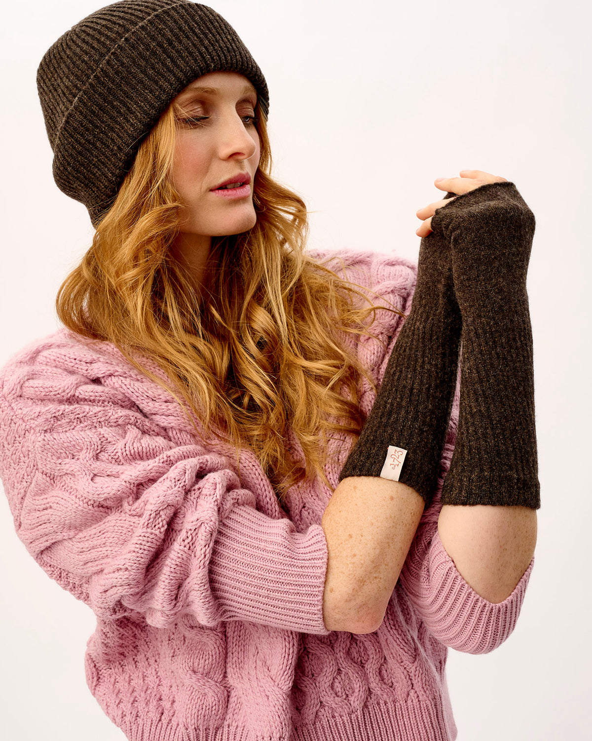 Cocoa Lambswool Fingerless Mittens