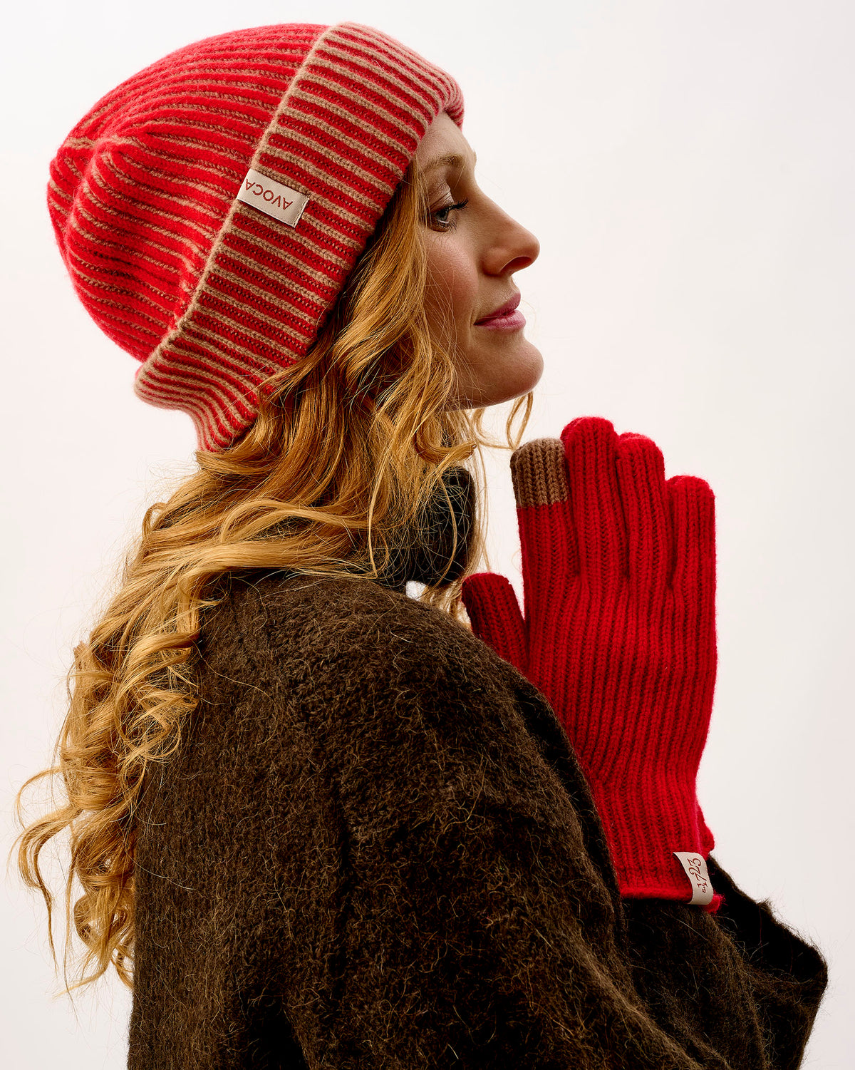 Tartan Scarlet & Camel Lambswool Ribbed Gloves