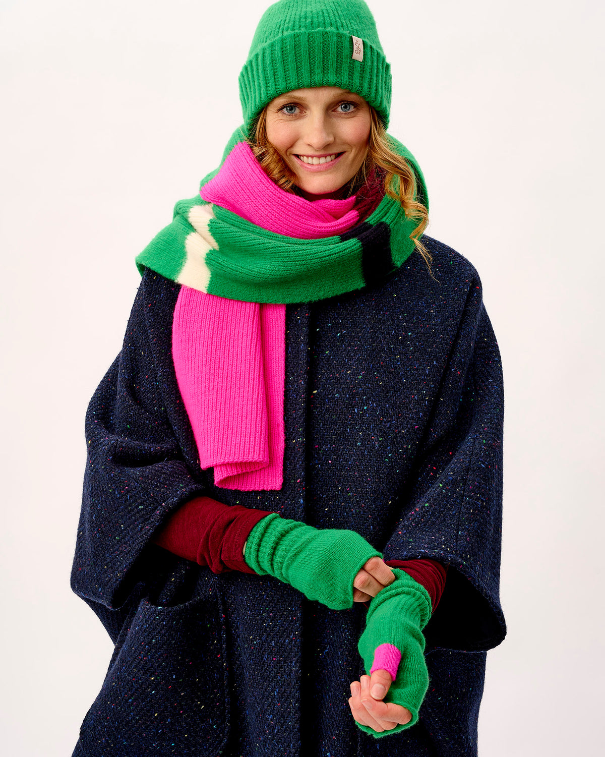 Neon Pink & Billiard Brushed Lambswool Scarf