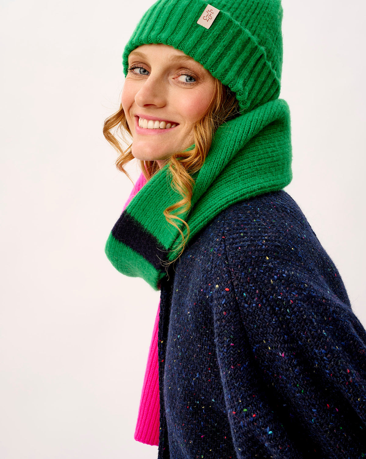 Neon Pink & Billiard Brushed Lambswool Scarf