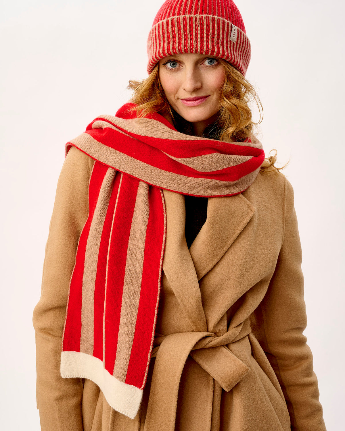 Tartan Scarlet & Camel Stripe Tubular Lambswool Scarf