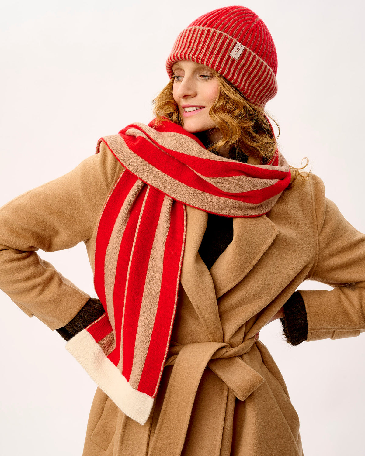 Tartan Scarlet & Camel Stripe Tubular Lambswool Scarf