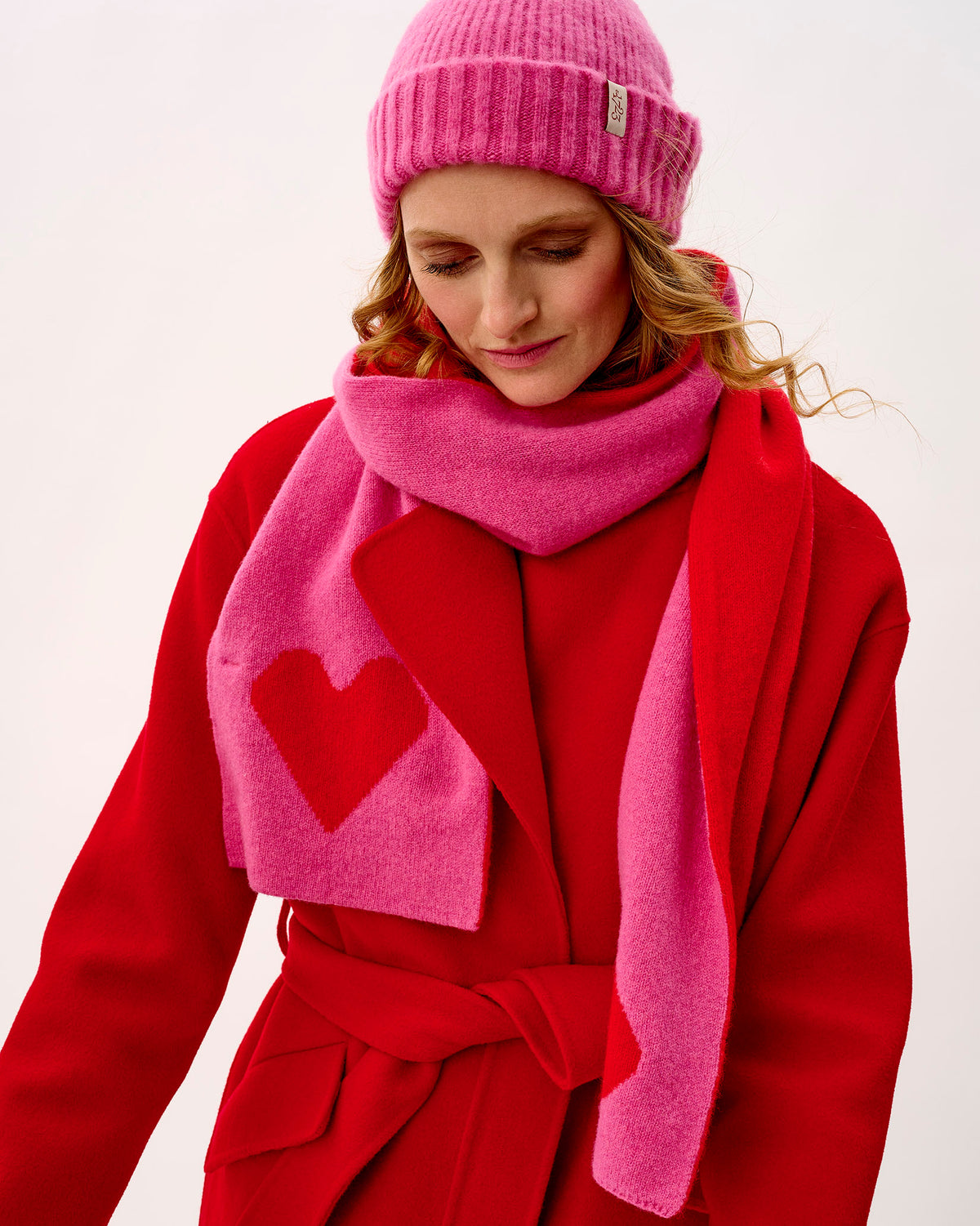 Bubblegum & Tartan Scarlet Two Hearts Lambswool Scarf