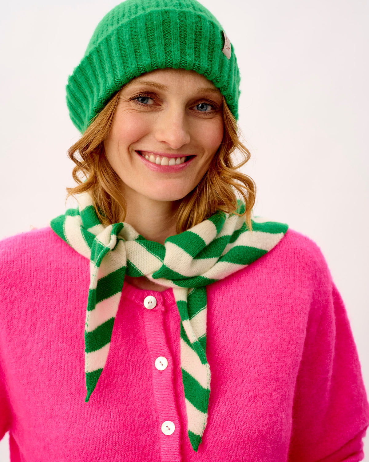 Billiard & Ecru Scout Stripe Lambswool Triangle Scarf