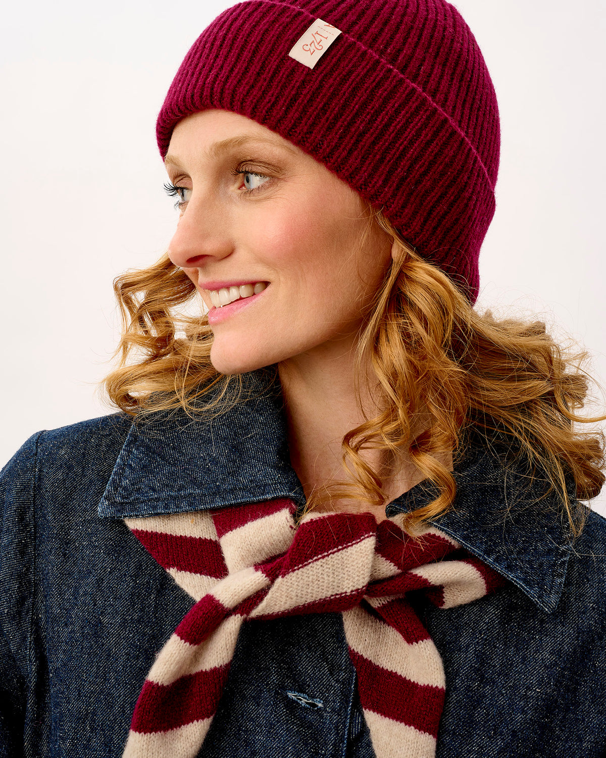 Bordeaux & Linen Scout Stripe Lambswool Triangle Scarf