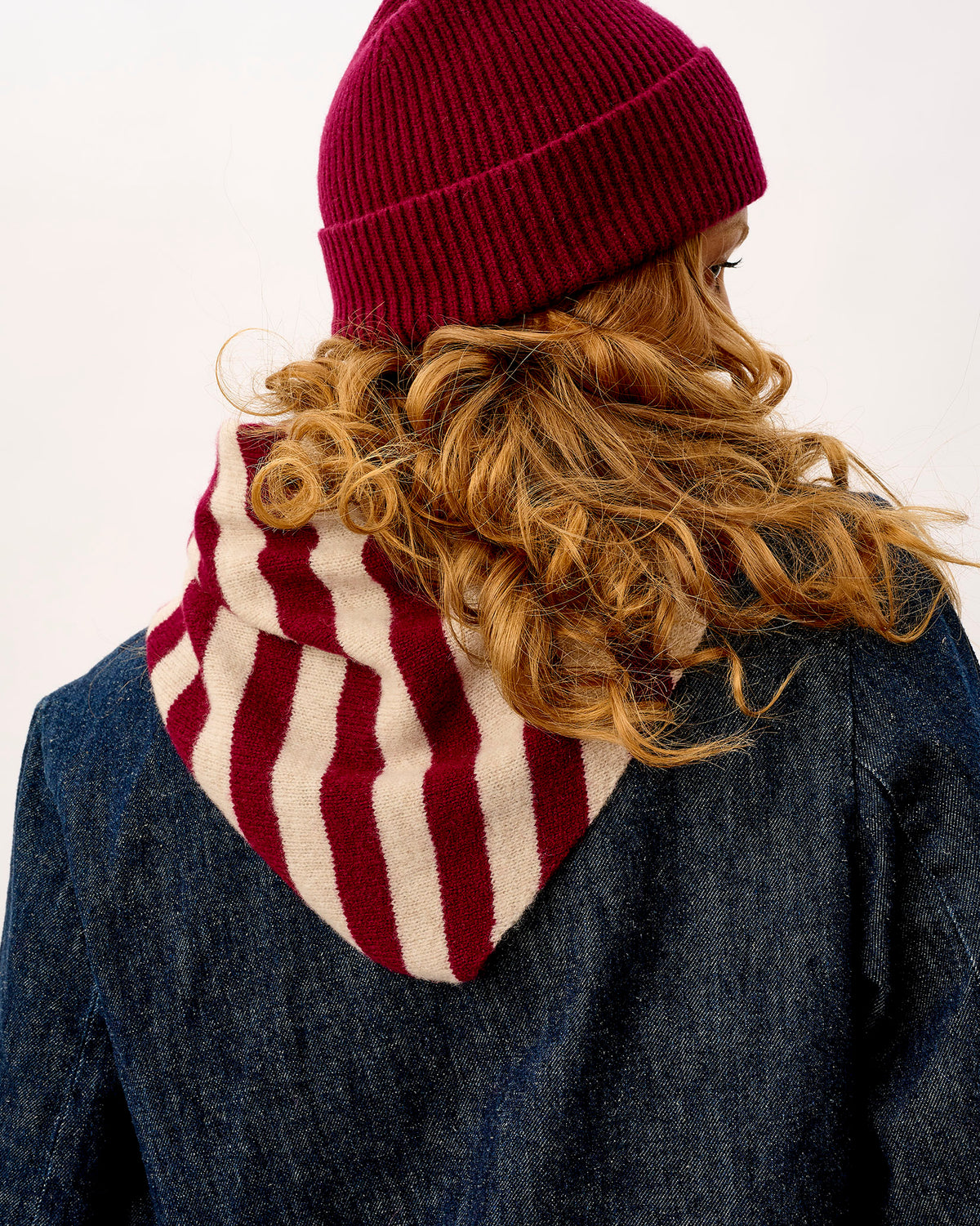 Bordeaux & Linen Scout Stripe Lambswool Triangle Scarf