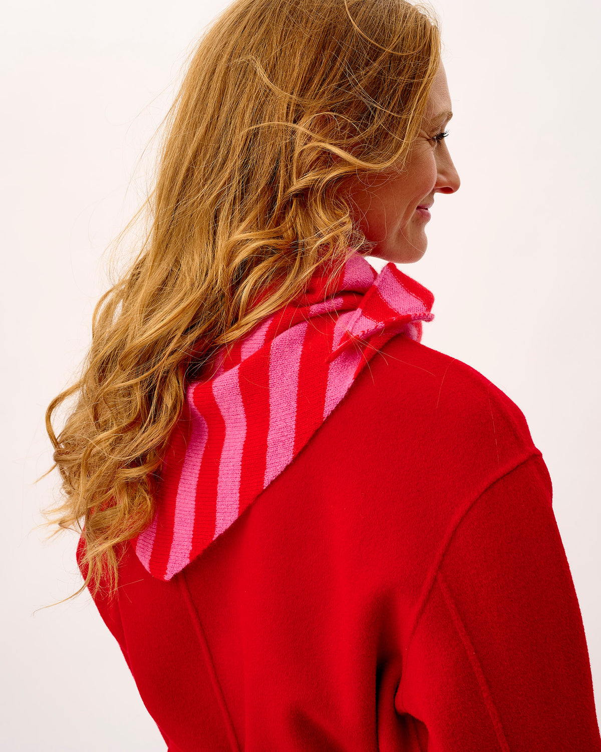 Bubblegum & Tartan Scarlet Scout Stripe Lambswool Triangle Scarf