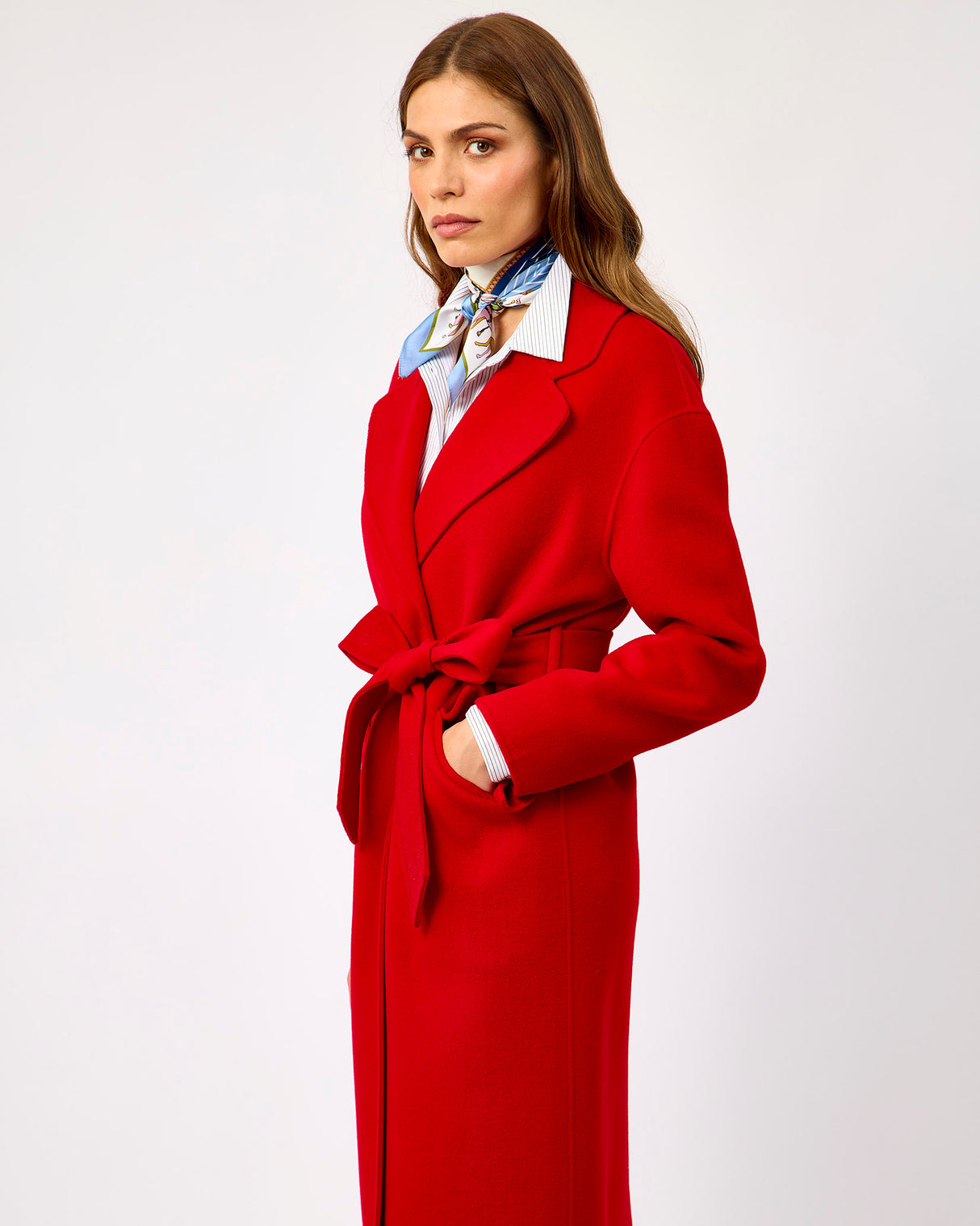 Red Belted Wool Town Coat