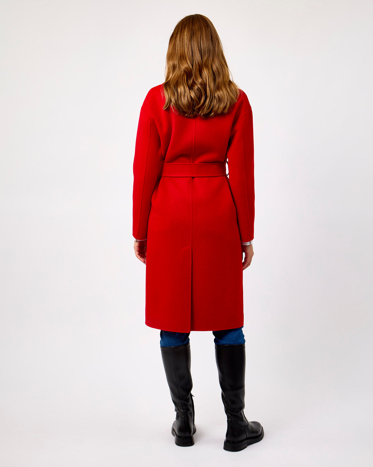 Red Belted Wool Town Coat