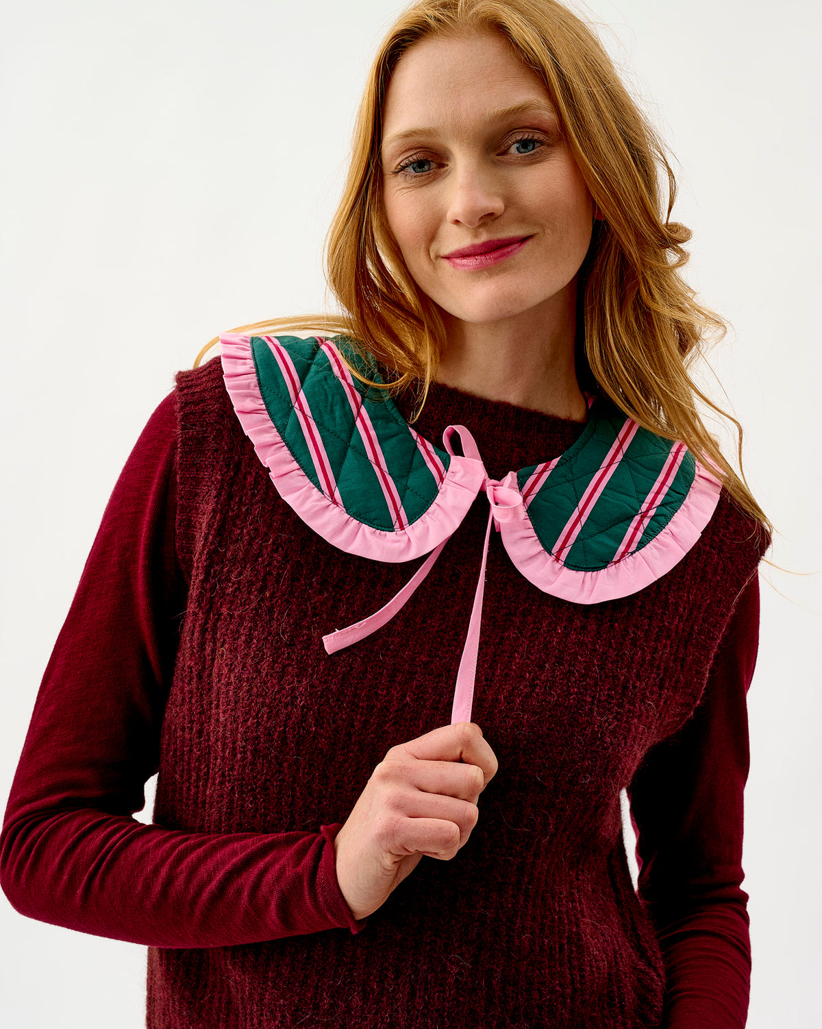 Emerald Blush Stripe Quilted Cotton Collar