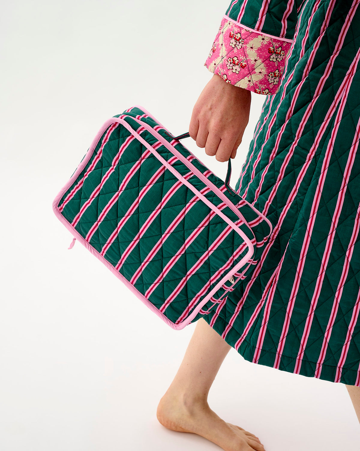 Emerald Blush Stripe Cotton Travel Bag