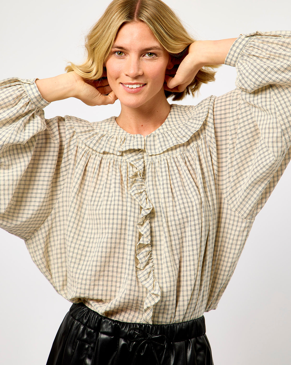 White Dorset Check Ruffle Shirt