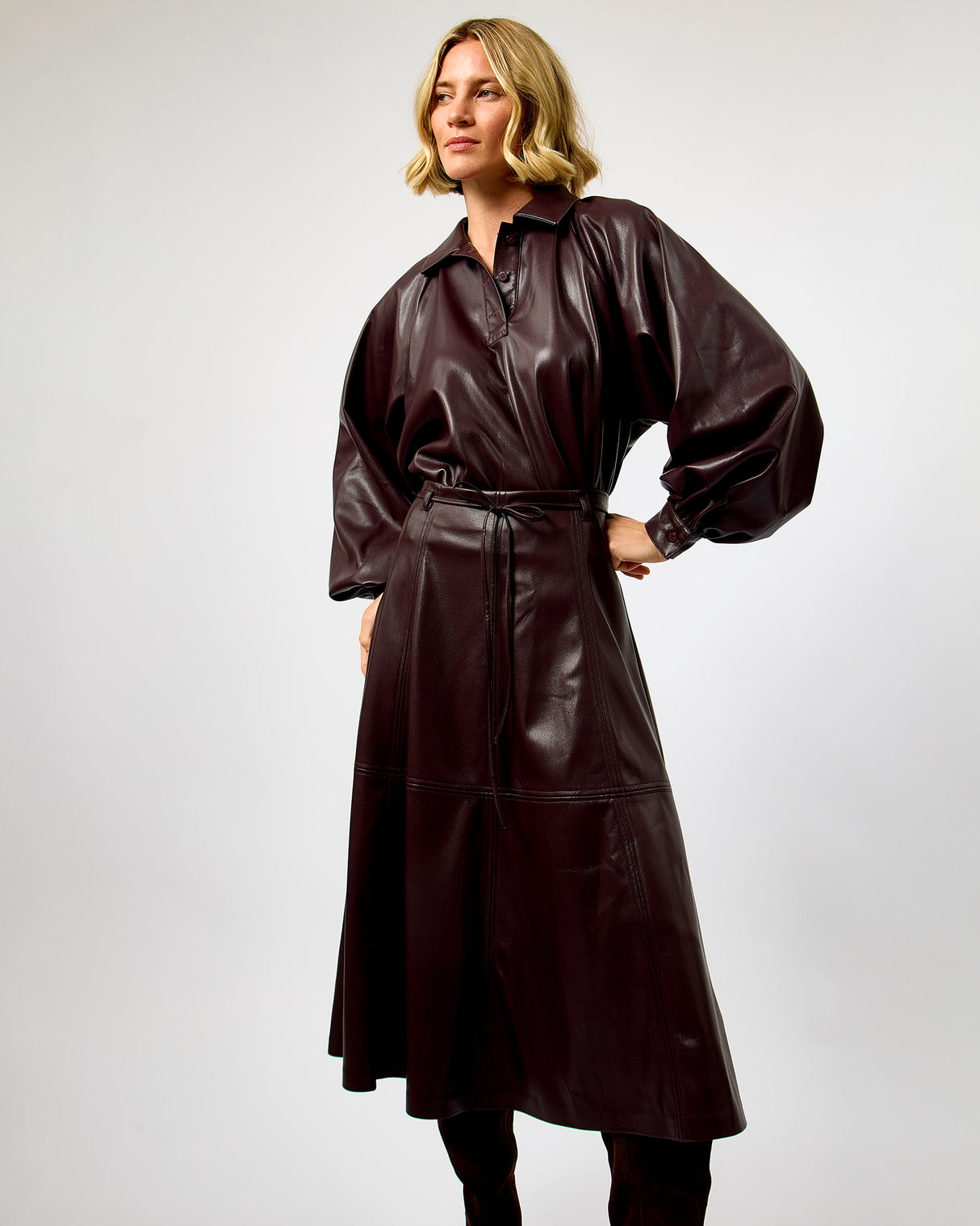 Fig Mokpo Faux Leather Midi Skirt