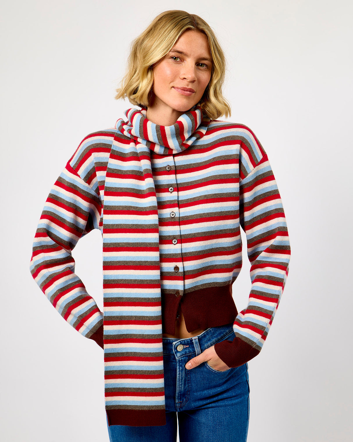Rouge Shibuya Stripe Scarf & Cardigan Set