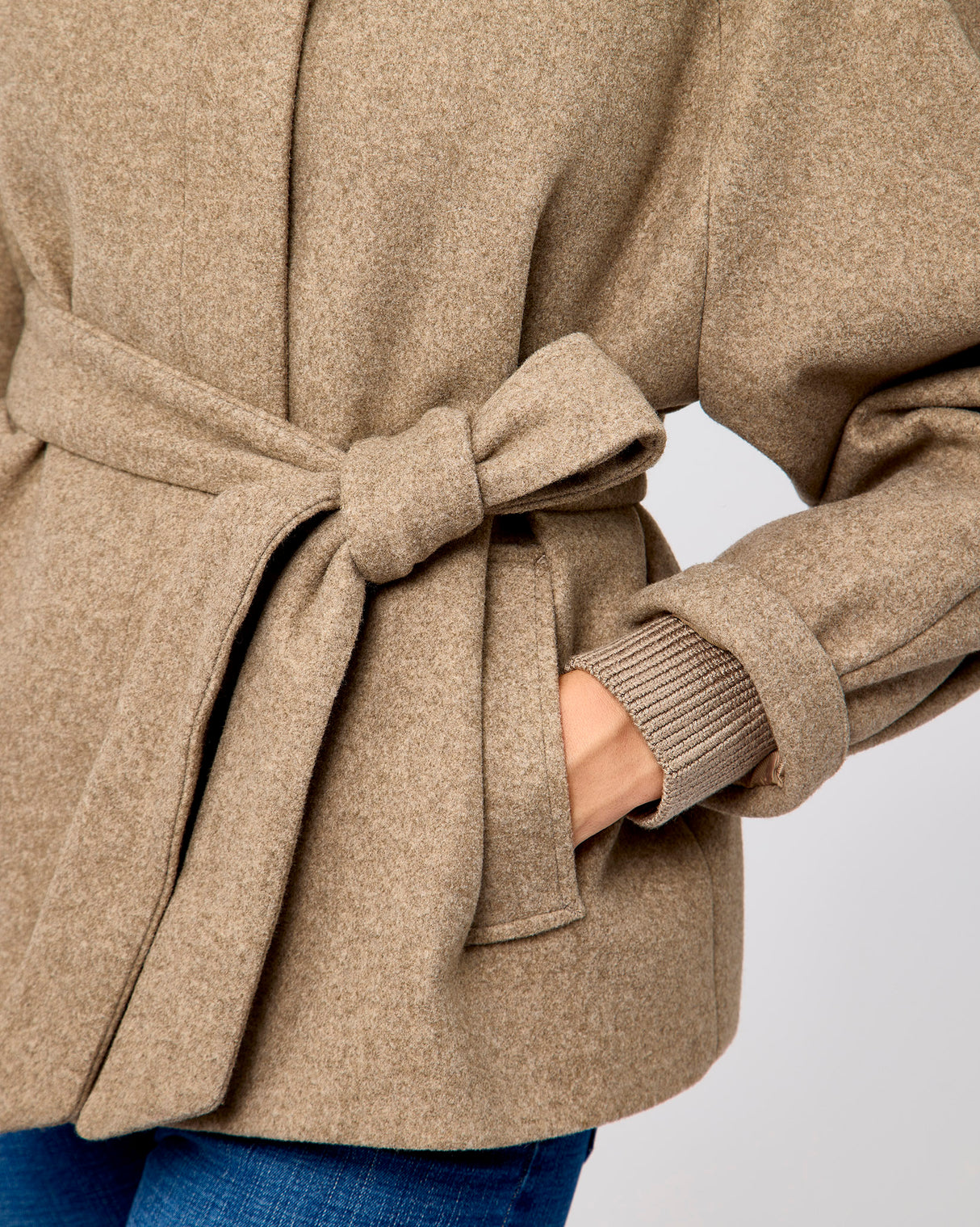 Toffee Melange Tie Waist Short Coat