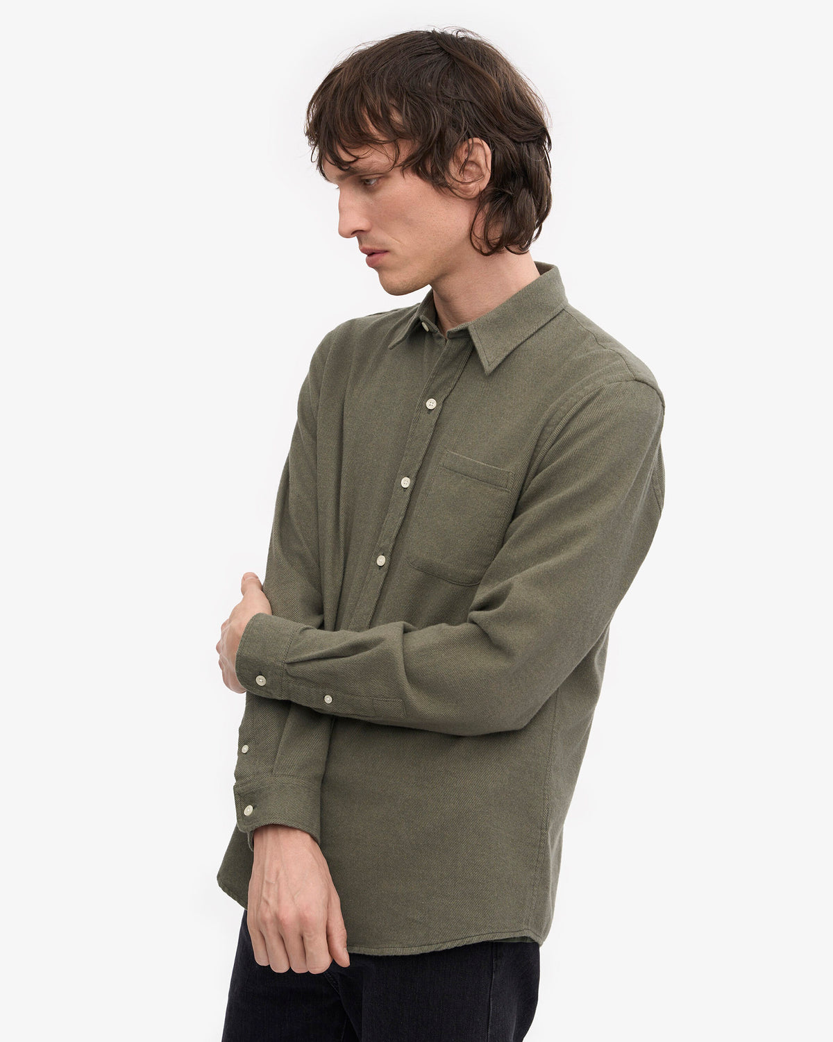 Dusty Olive Classic Cotton Flannel Shirt
