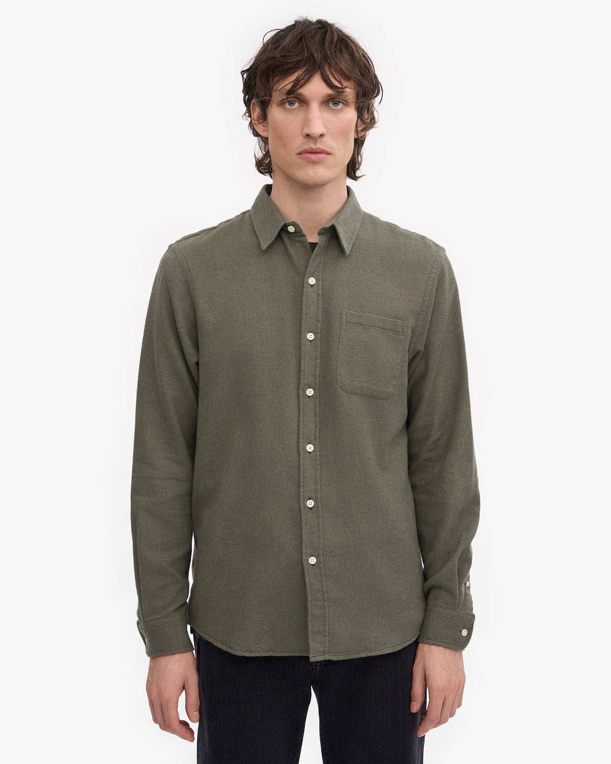 Dusty Olive Classic Cotton Flannel Shirt