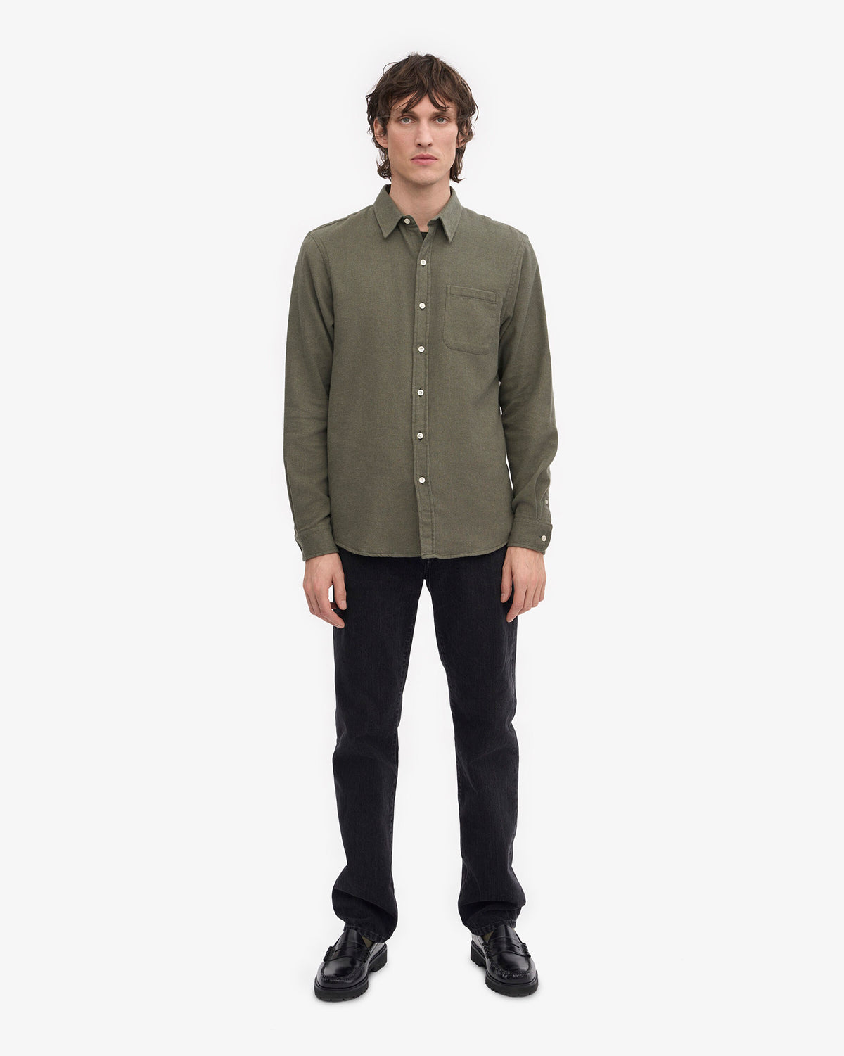 Dusty Olive Classic Cotton Flannel Shirt