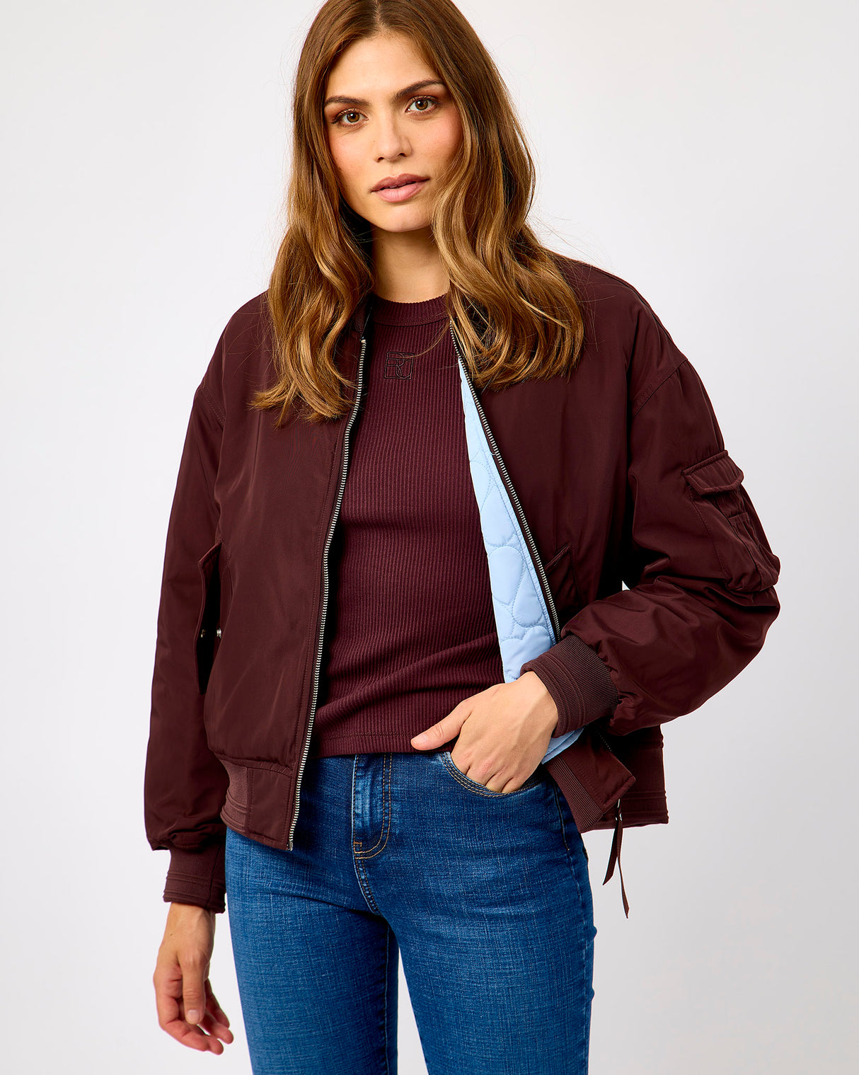 Fudge Cloak & Light Blue Djenna Reversible Bomber Jacket
