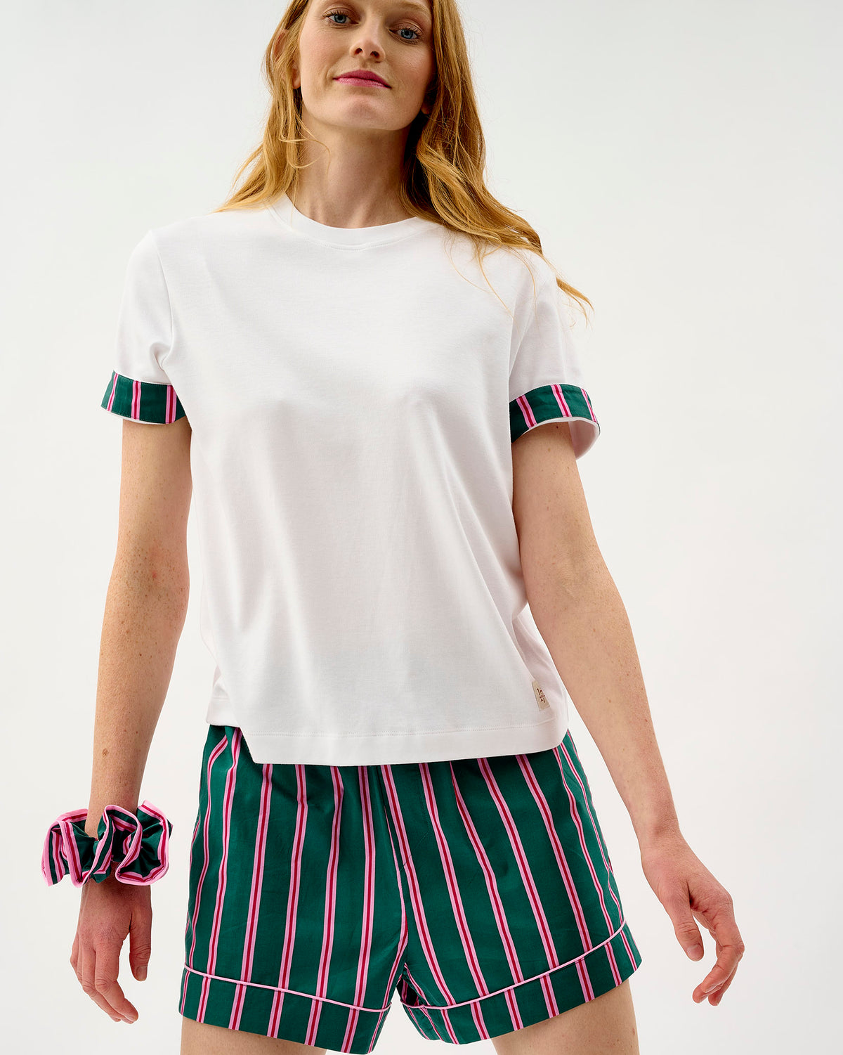Emerald Blush Stripe Cotton Shorts