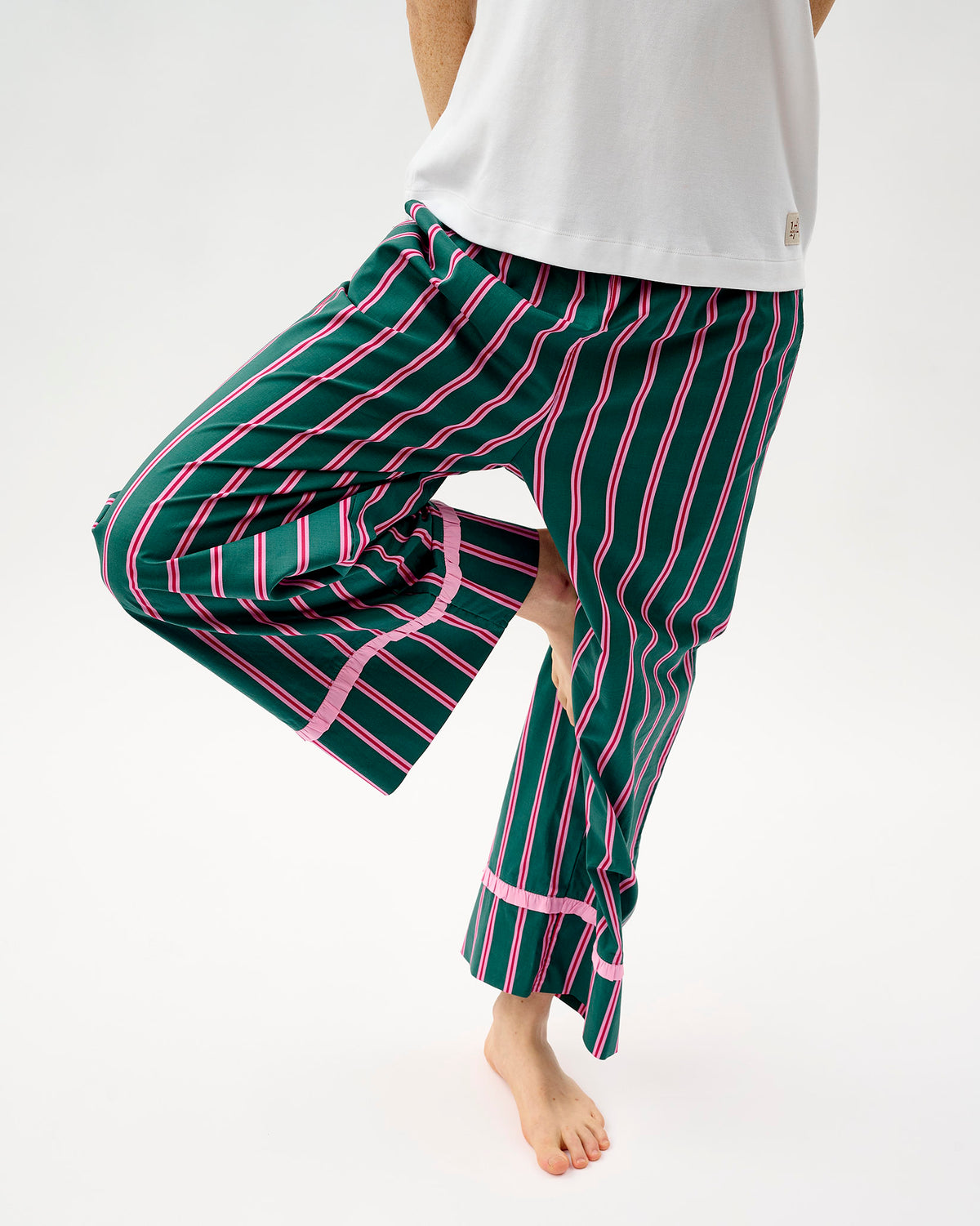 Emerald Blush Stripe Frill Trim Cotton Bottoms