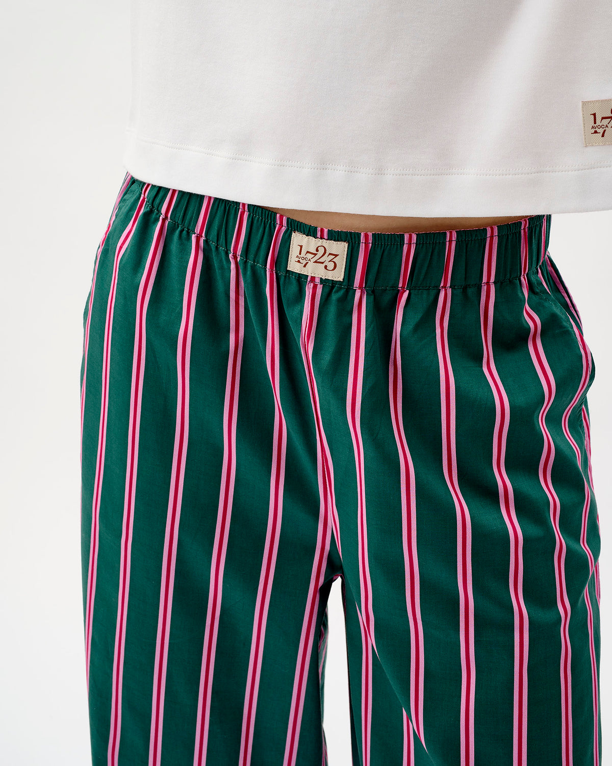 Emerald Blush Stripe Frill Trim Cotton Bottoms