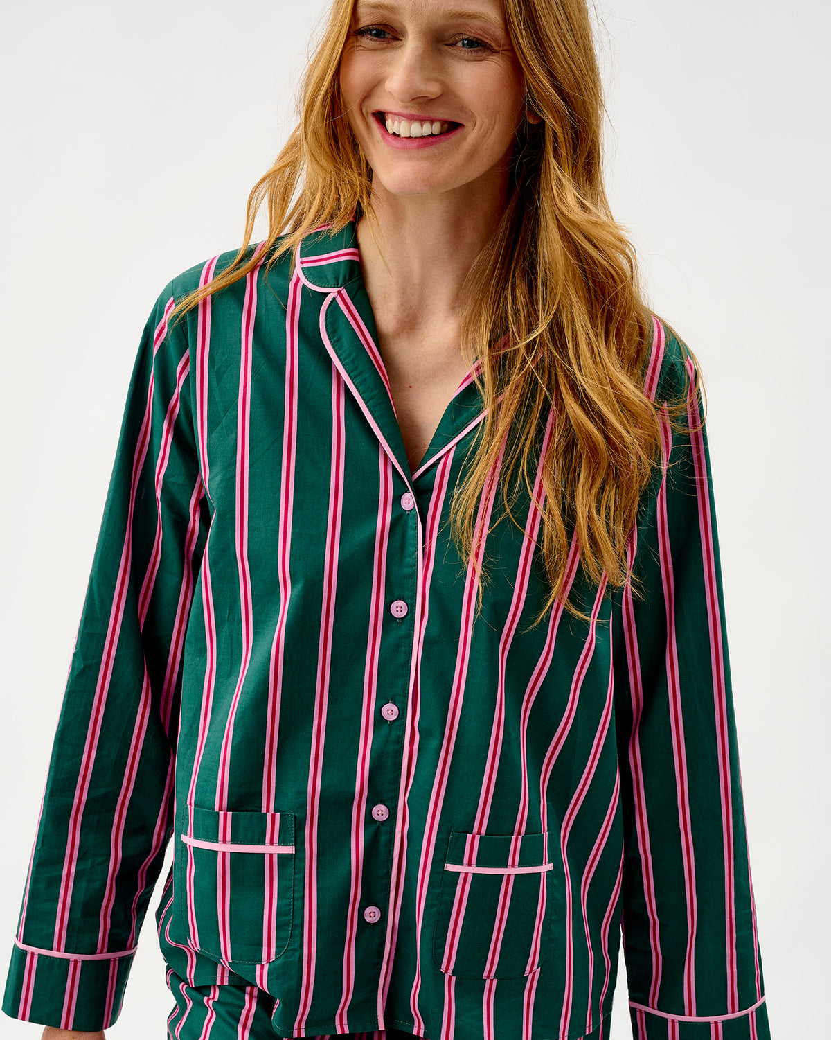 Emerald Blush Stripe Cotton Pyjama Set