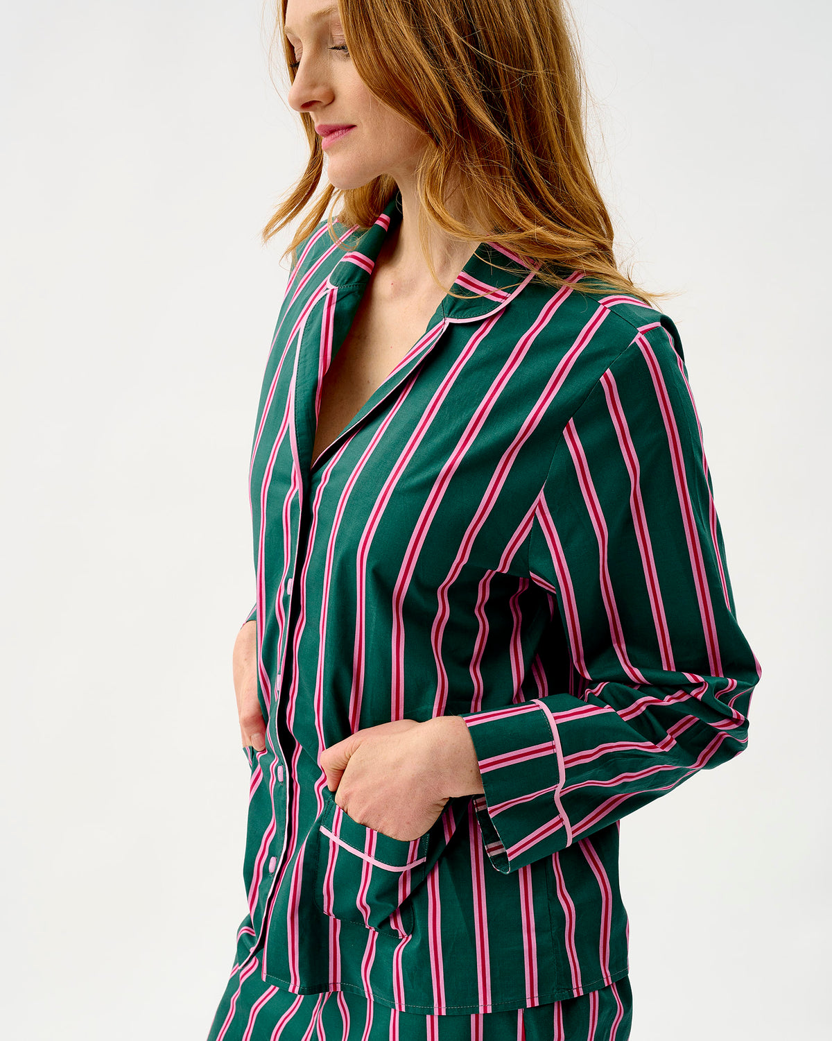 Emerald Blush Stripe Cotton Pyjama Set