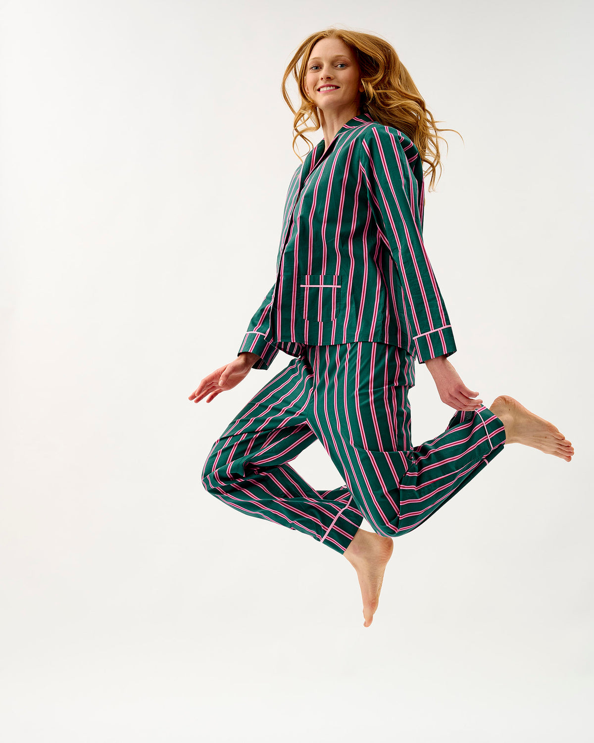 Emerald Blush Stripe Cotton Pyjama Set