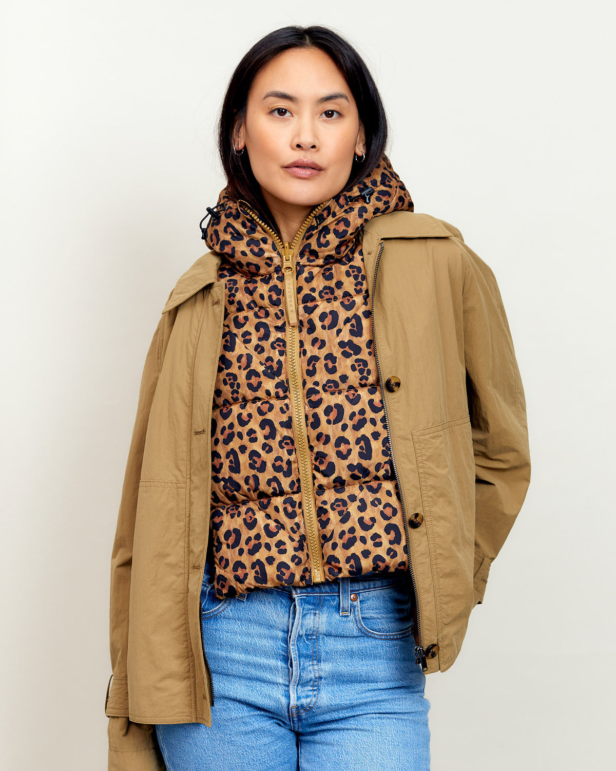 Leopard & Black Reversible Pull On Hood