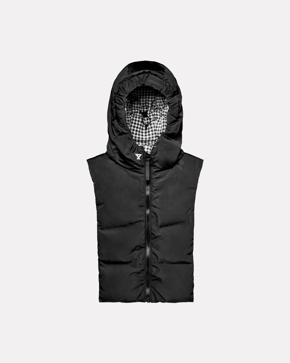 Black & White Gingham Reversible Pull On Hood