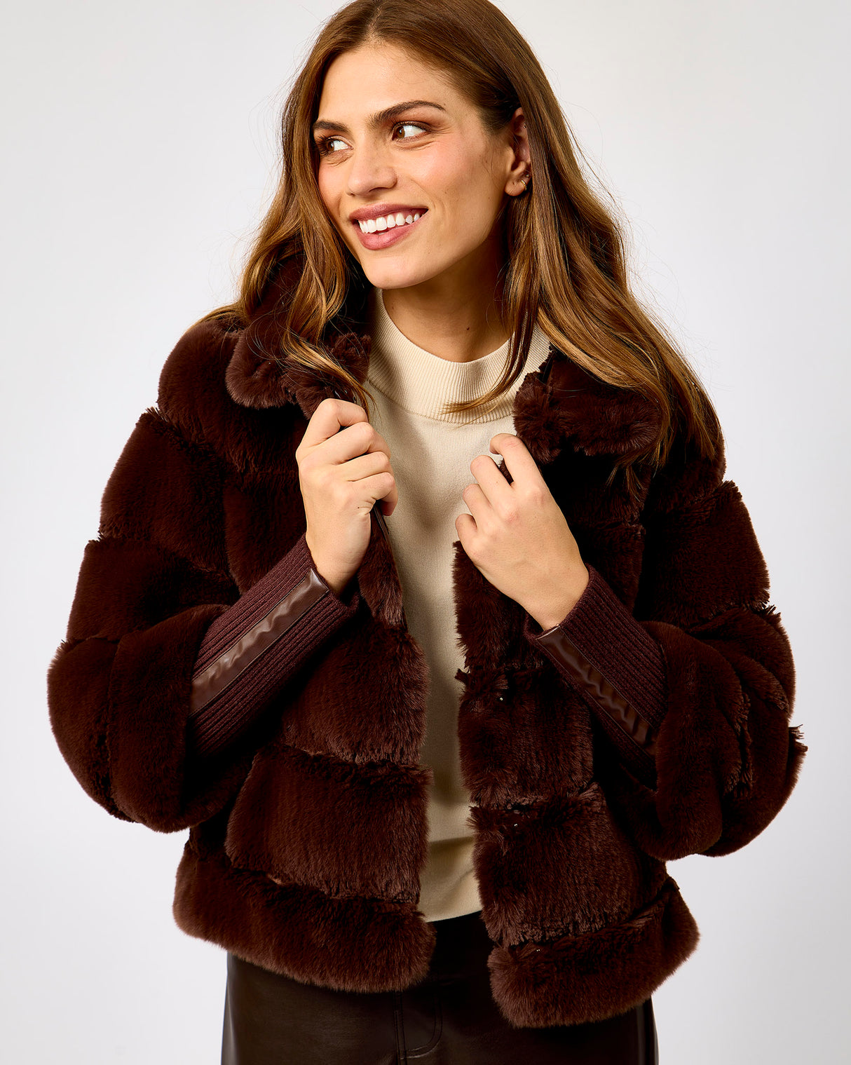 Coffee Roast Feline Faux Fur Jacket