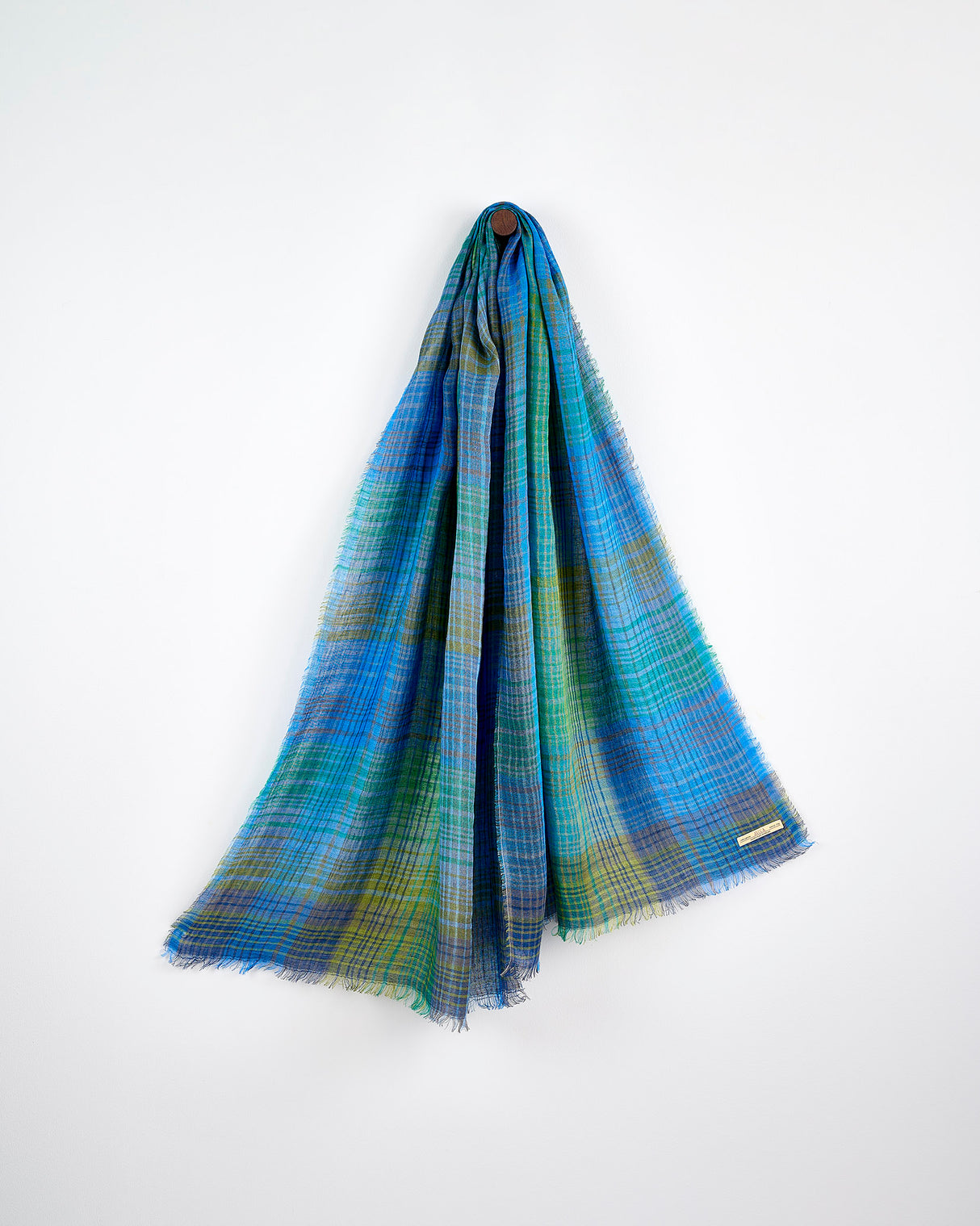 Green & Blue Plaid Florence 100% Linen Scarf