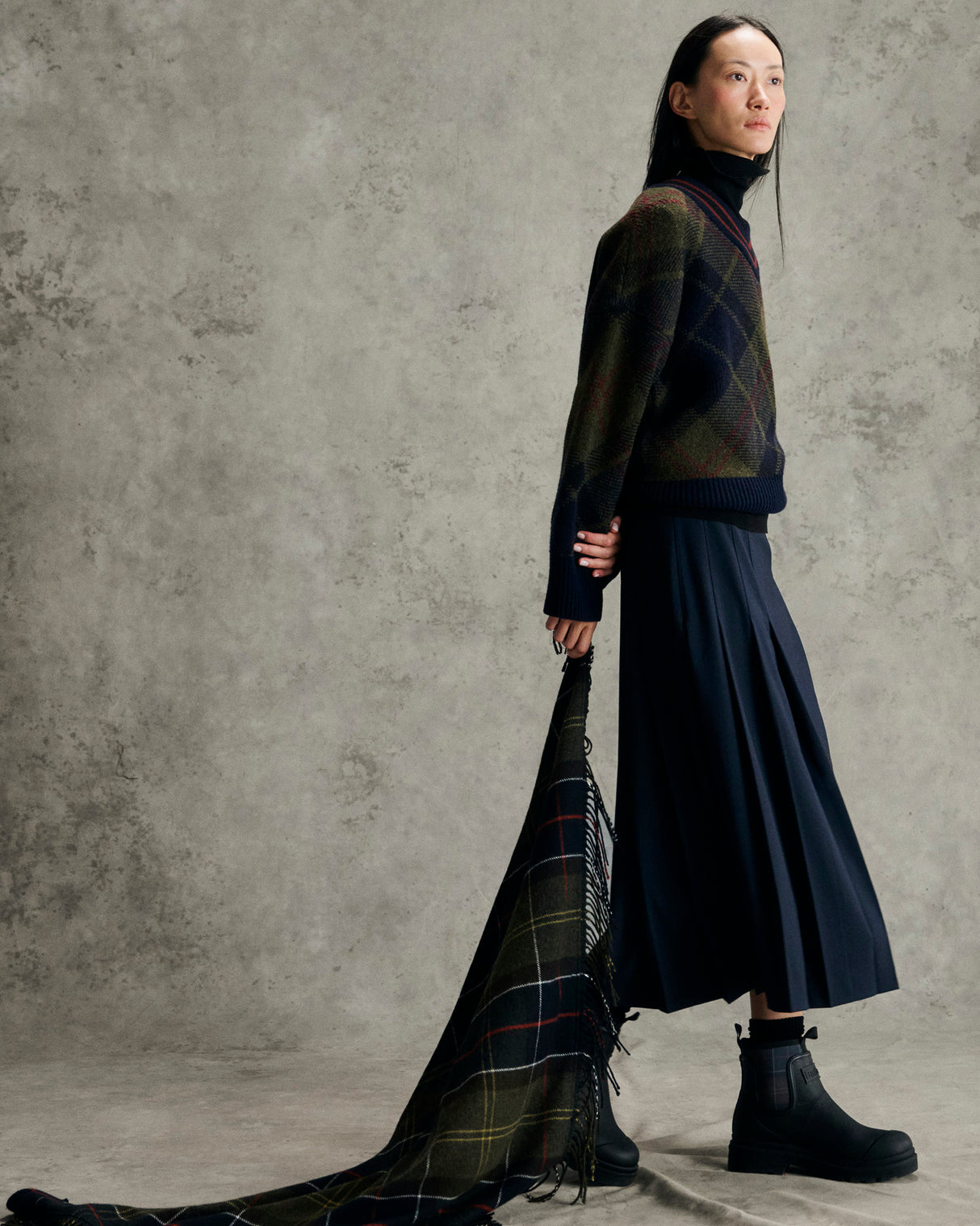 Dark Navy Delilah Pleated Midi Skirt