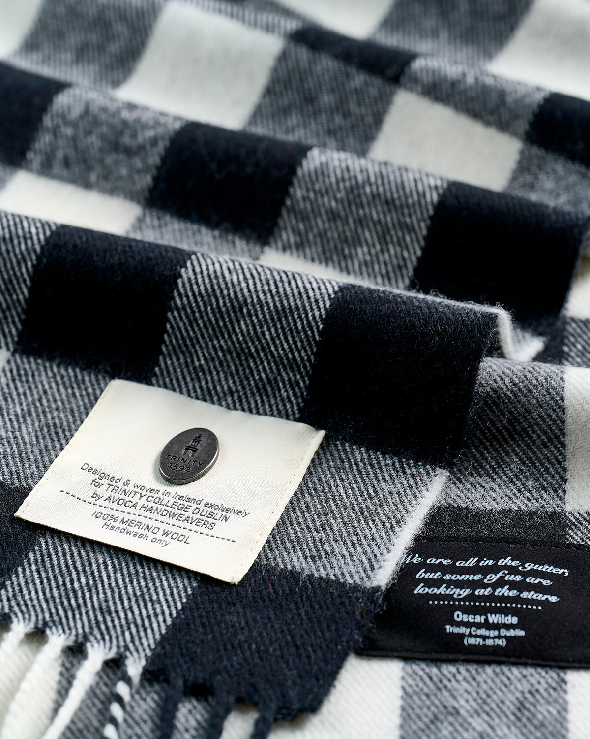 Black, Grey & White Check Oscar Wilde Exam Hall Merino Scarf