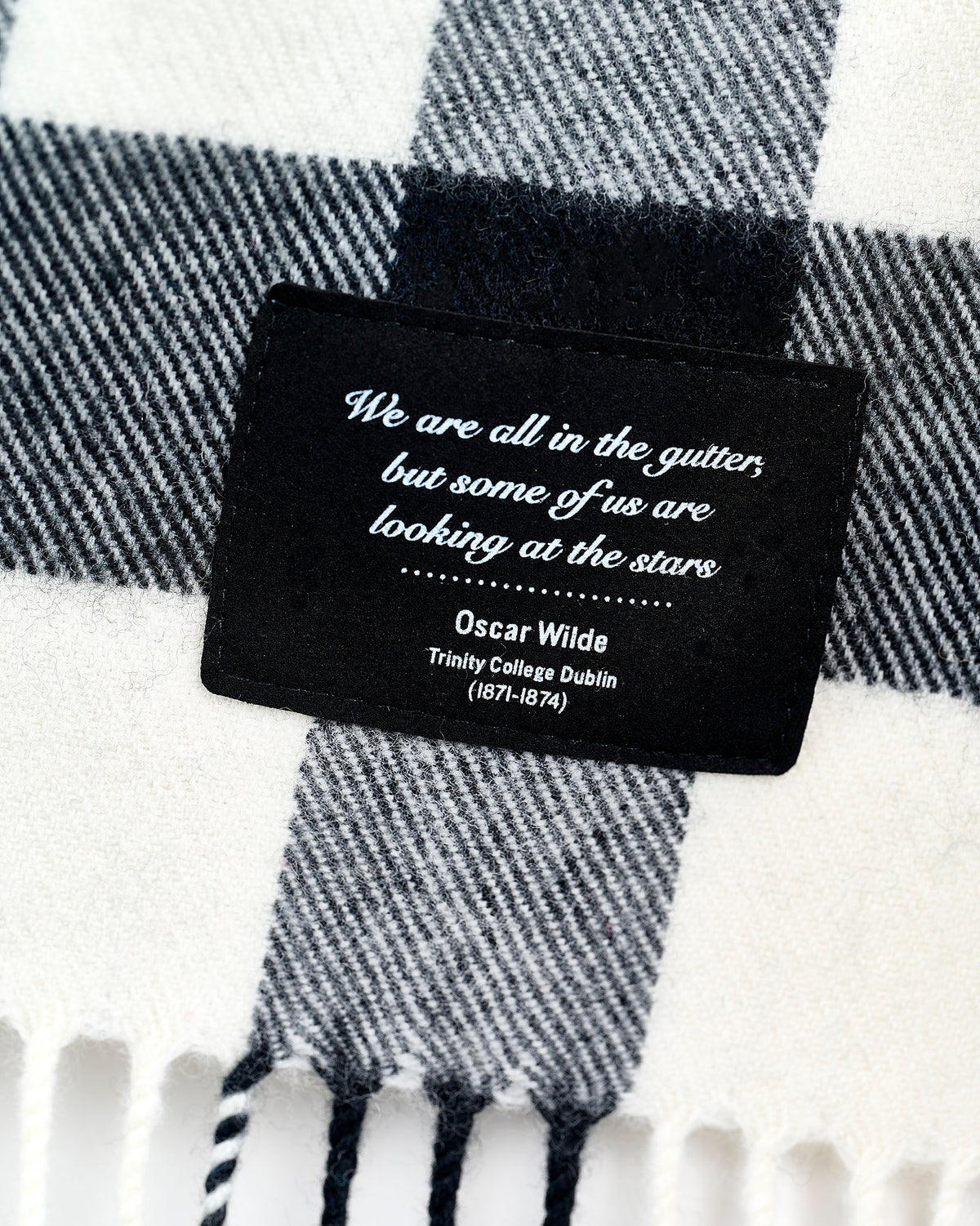 Black, Grey & White Check Oscar Wilde Exam Hall Merino Scarf