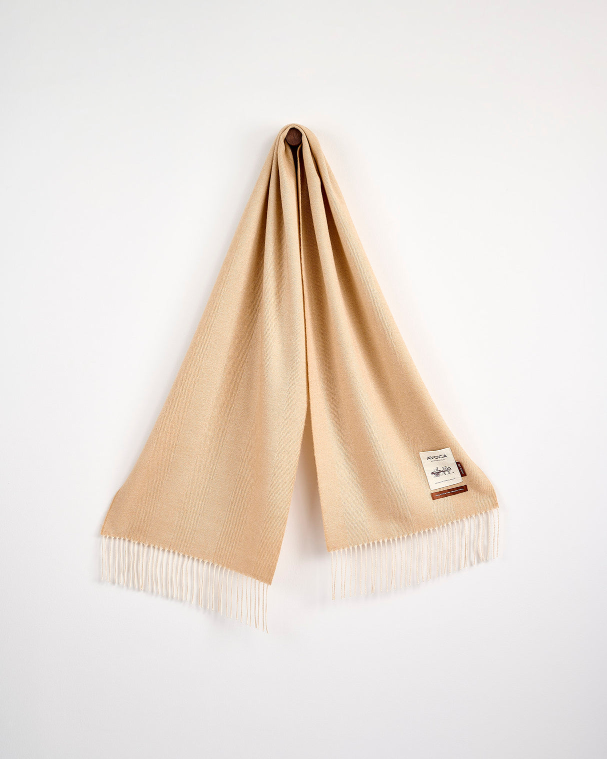 Camel Large Herringbone Wide Merino Scarf