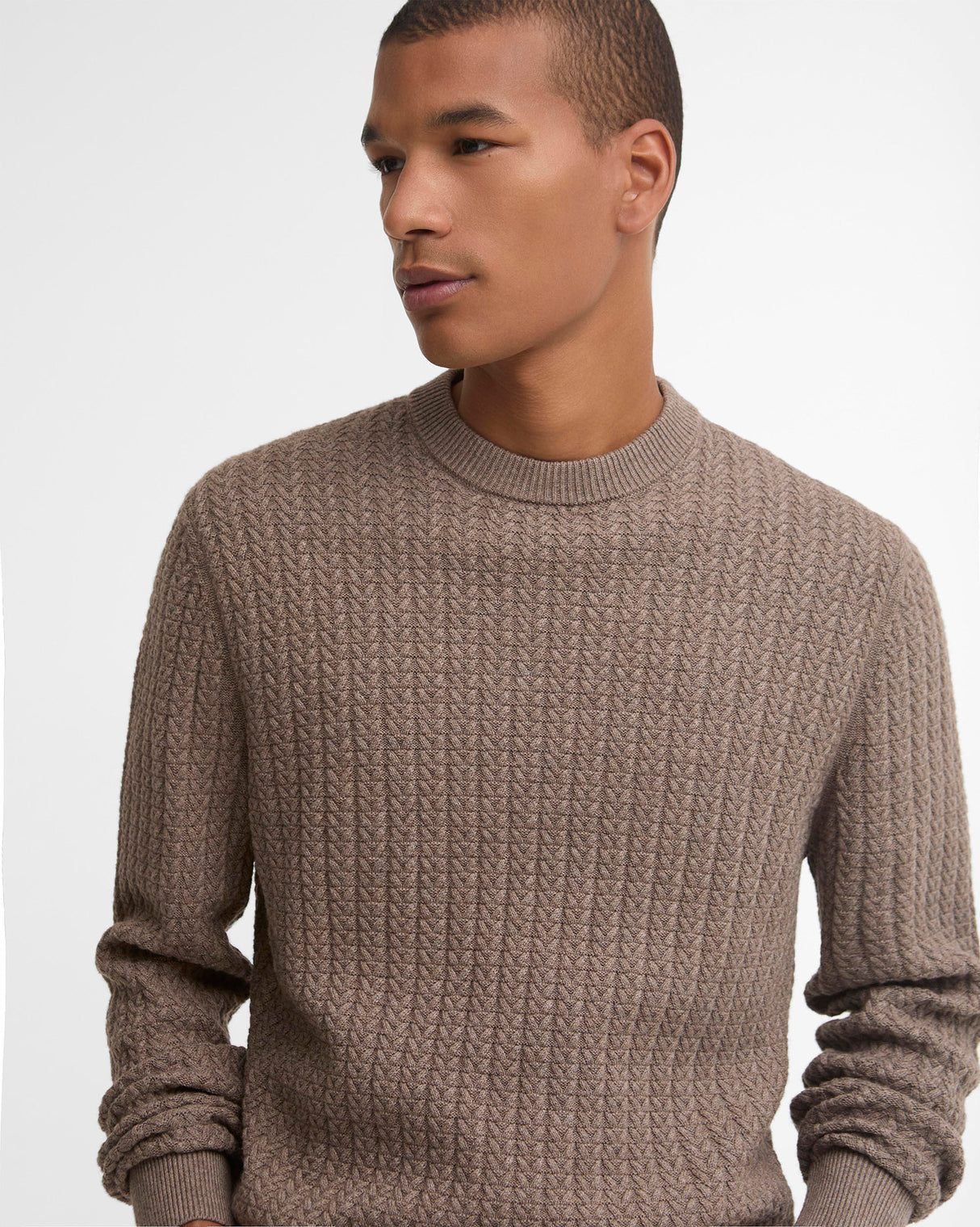 Stone Herringbone Knitted Crew Neck Jumper