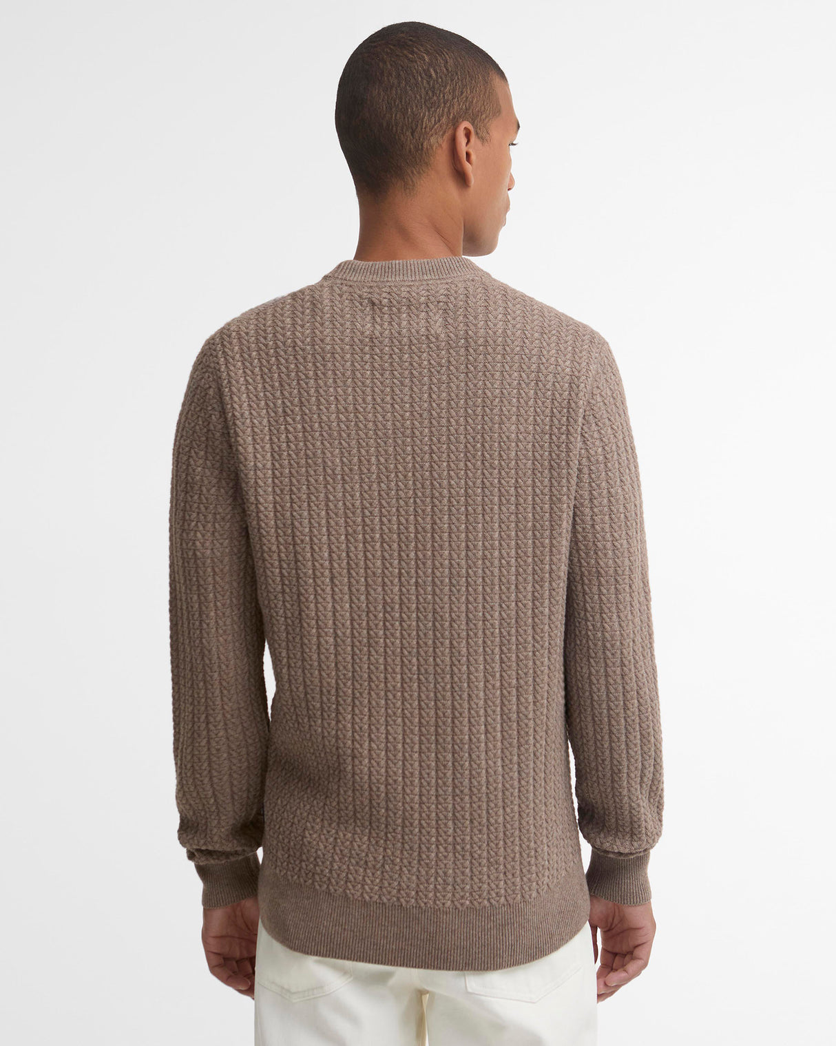 Stone Herringbone Knitted Crew Neck Jumper
