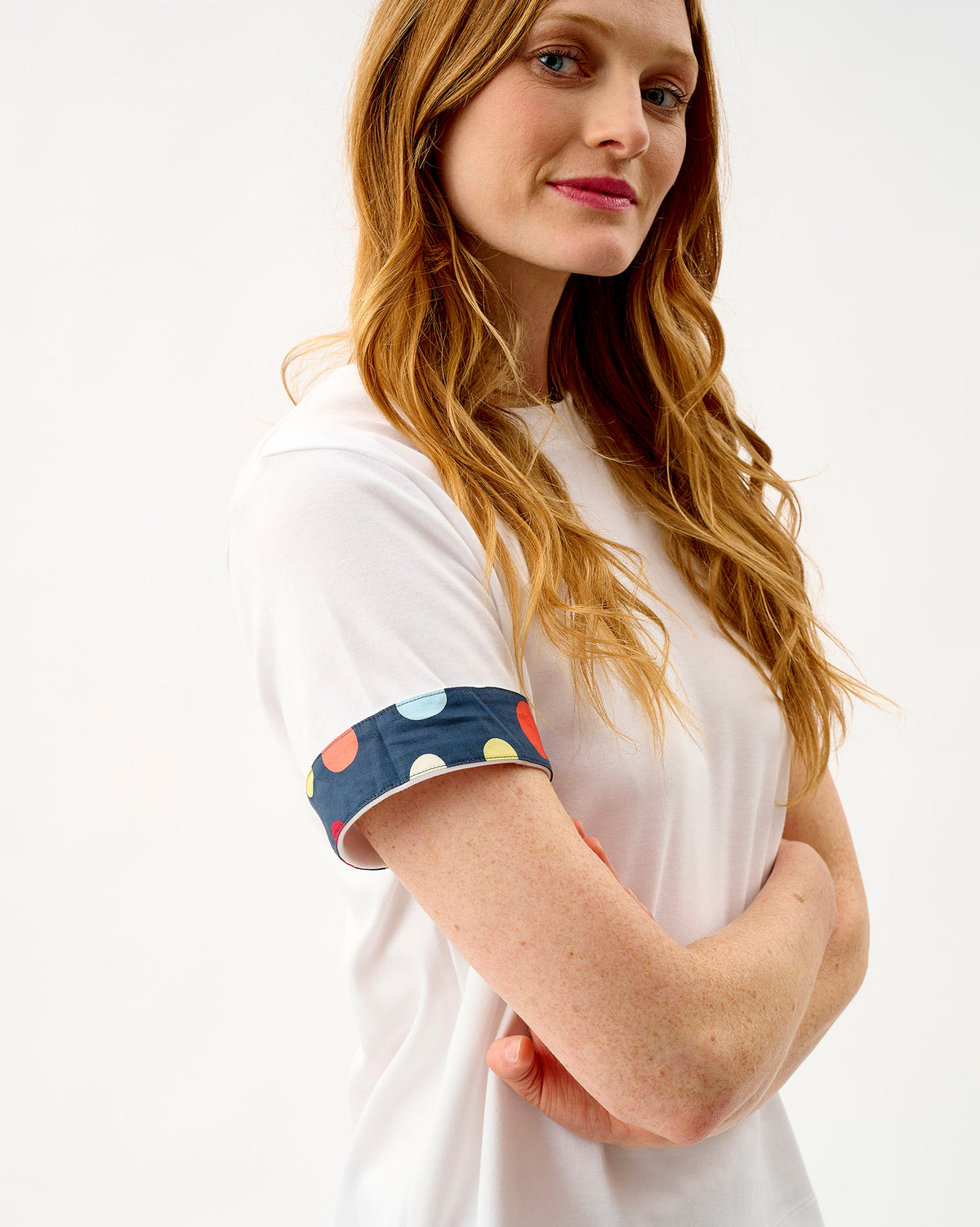 Navy Spots White Cotton T-Shirt