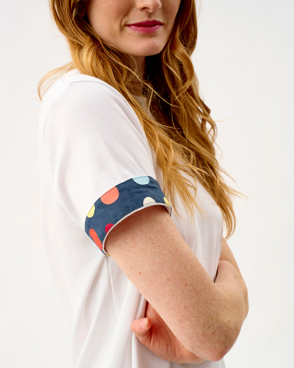 Navy Spots White Cotton T-Shirt