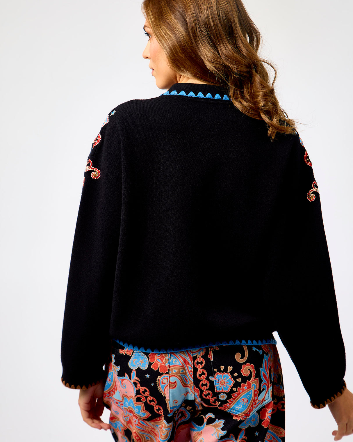 Black Paisley Embroidered Cardigan