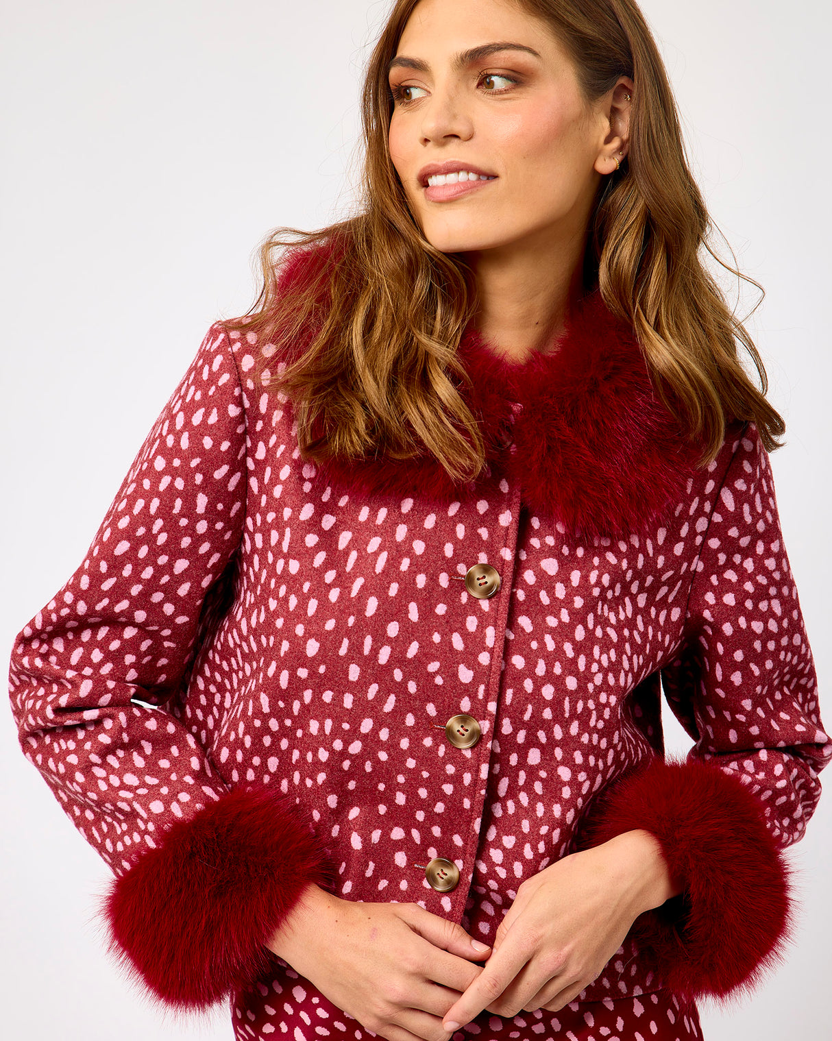 Burgundy Fawn Faux Fur Trim Jacket