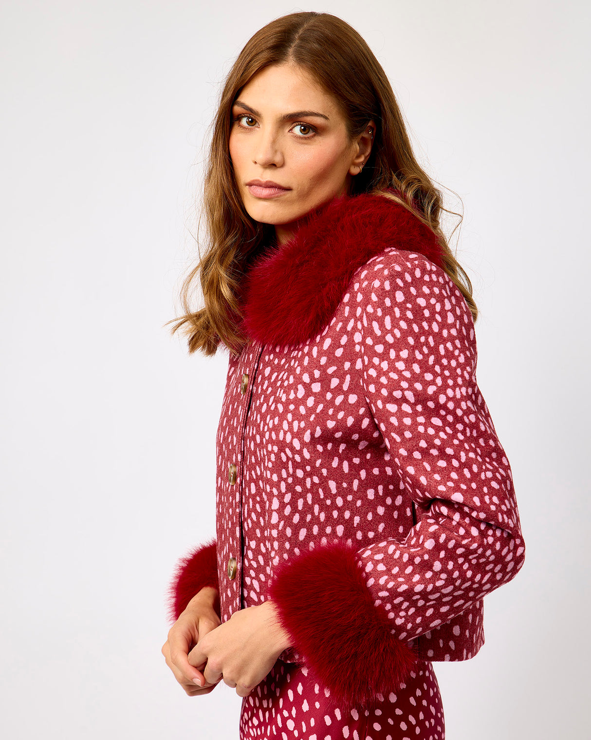 Burgundy Fawn Faux Fur Trim Jacket
