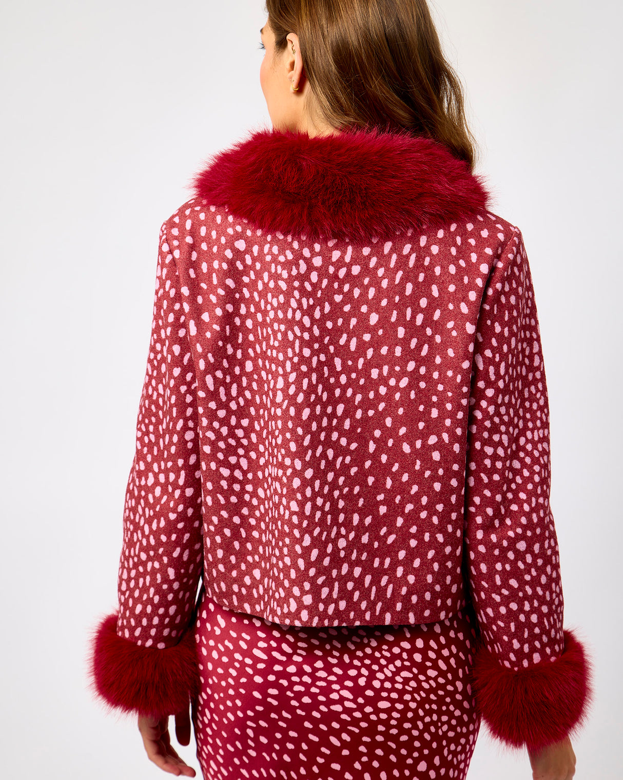 Burgundy Fawn Faux Fur Trim Jacket