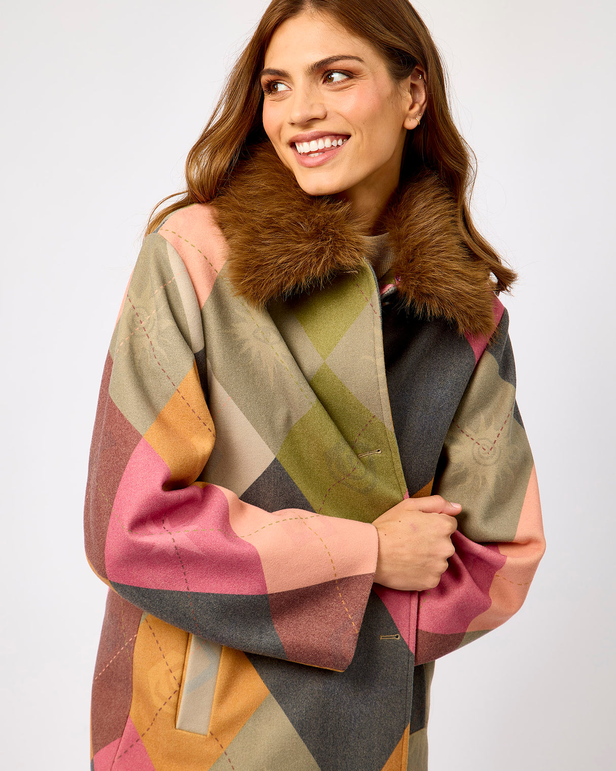 Multicolour Argyle Long Coat