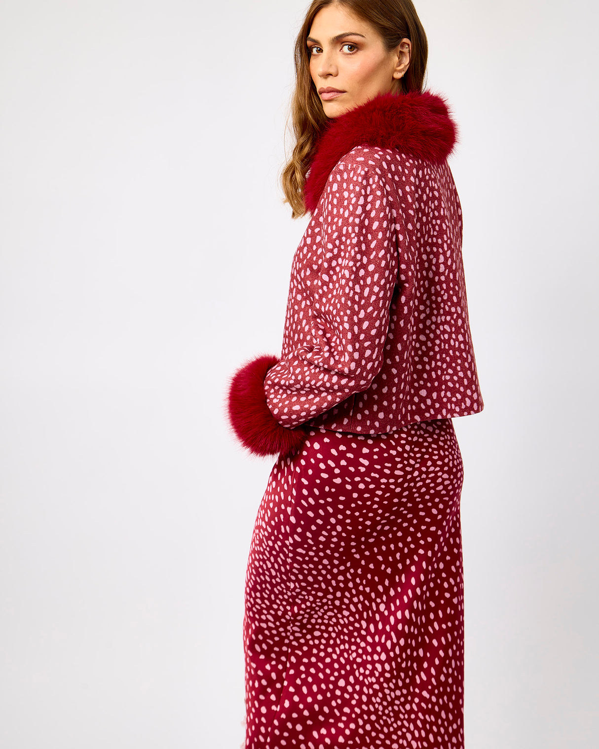 Burgundy Deer Print Maeve Midi Skirt