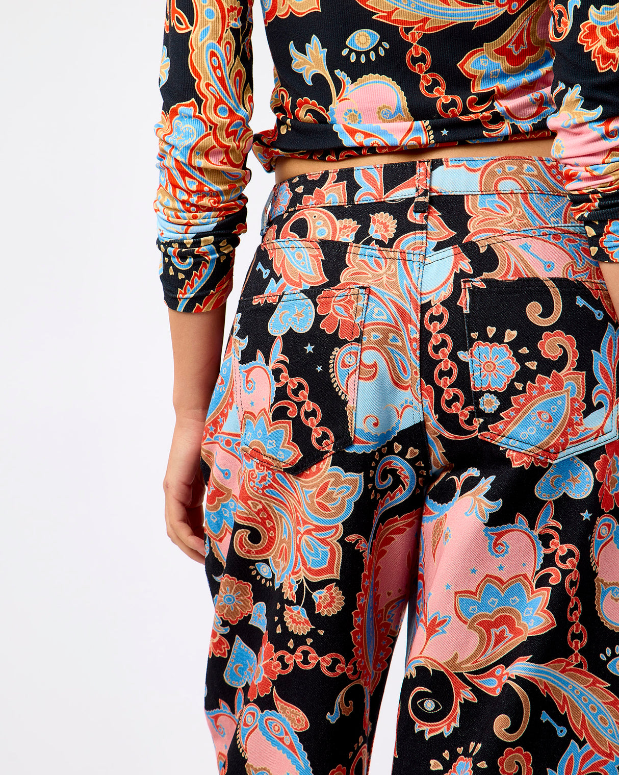 Black Paisley Print Barrel Leg Jeans