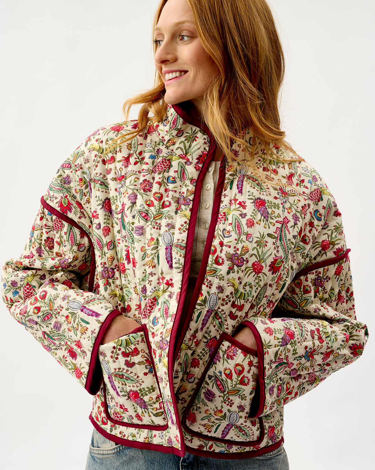 Ivory Forest Friends & Navy Spots Quilted Cotton Jacket