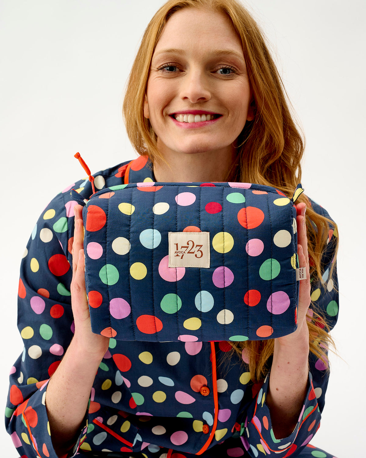 Navy Spots Quilted Cotton Make-Up Bag